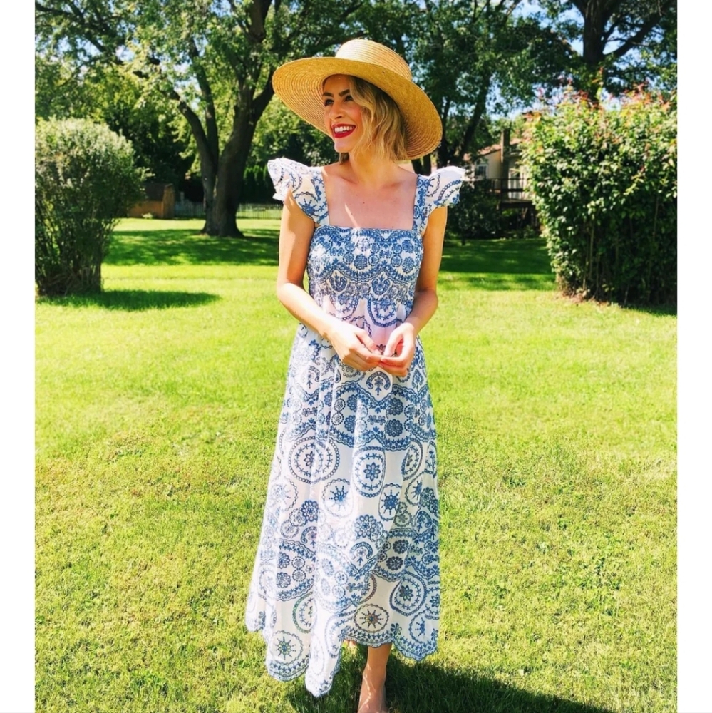 NWOT Chicwish Blue and White Eyelet Dreamy Boho Embroidered Cutout Dress
